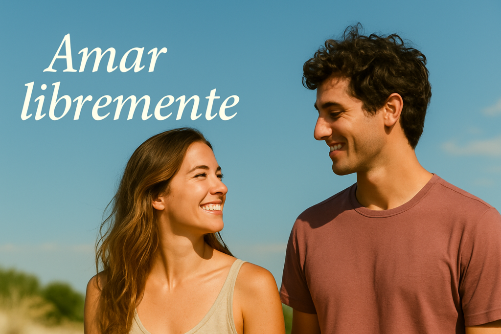 Pareja sonriendo con confianza y conexión emocional bajo el sol