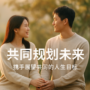 一對情侶微笑對望,象徵共同規劃未來的家庭藍圖
