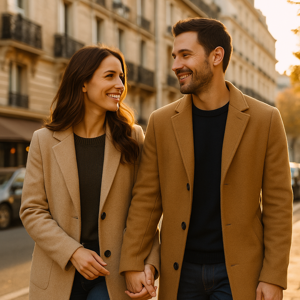 Jeune homme souriant dans un café, regardant son téléphone avec espoir.