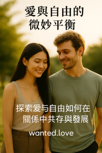 一對年輕情侶在夏日黃昏散步，表情自然輕鬆，象徵愛與自由的和諧共存。