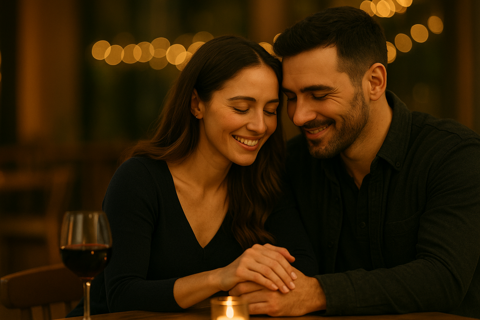 Paar beim romantischen Abendessen bei Kerzenschein in einem gemütlichen Restaurant