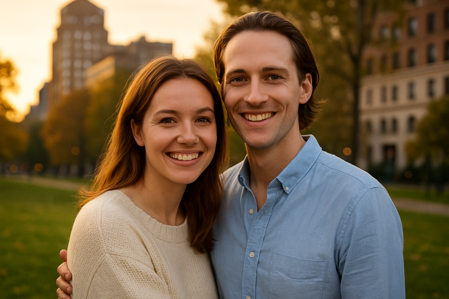 Couple in the park, elegant and close
